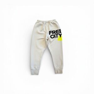 Freecity Light Gray Cream Joggers with Black and Yellow Accents